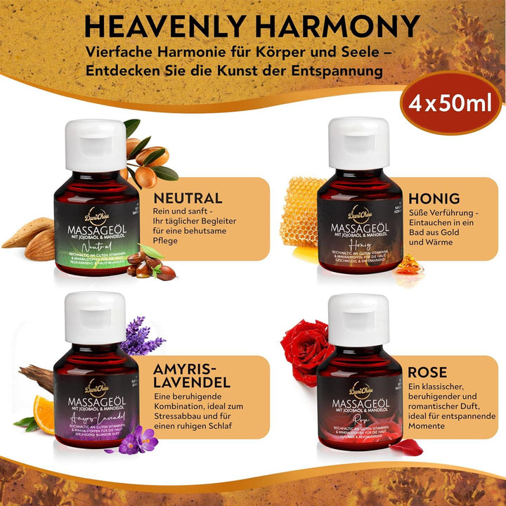 Heavenly Harmony Massageöl-Set von DaniChou: 4x 50 ml, Beruhigende Düfte - DaniChou-Store