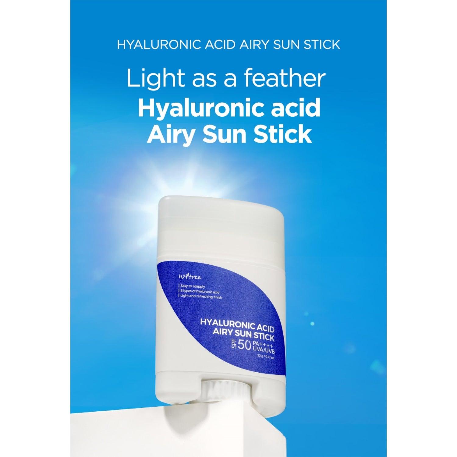 ISNTREE Hyaluronic Acid Airy Sun Stick SPF50+ PA++++ - Federleichter, Feuchtigkeitsspendender Sonnenschutz für Unterwegs, Ideal für Empfindliche Haut, 8 Arten von Hyaluronsäure, 22g, 1x Sonnenstick - DaniChou-Store