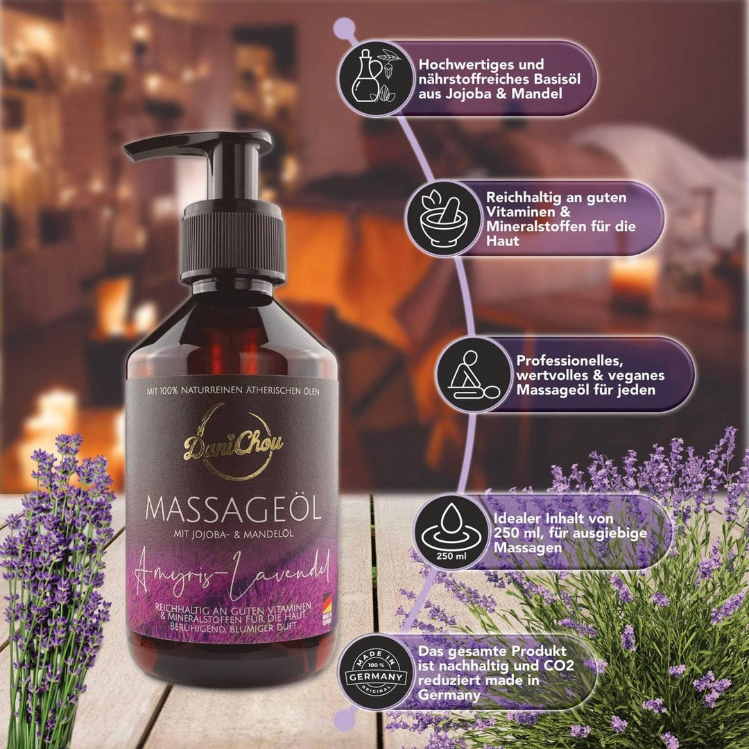 Massageöl Amyris-Lavendel, 250ml mit Jojobaöl & Mandelöl