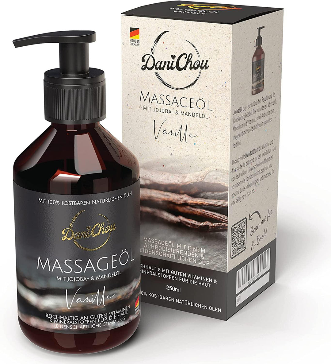 Massageöl Vanille, 250ml mit Jojobaöl & Mandelöl - DaniChou-Store